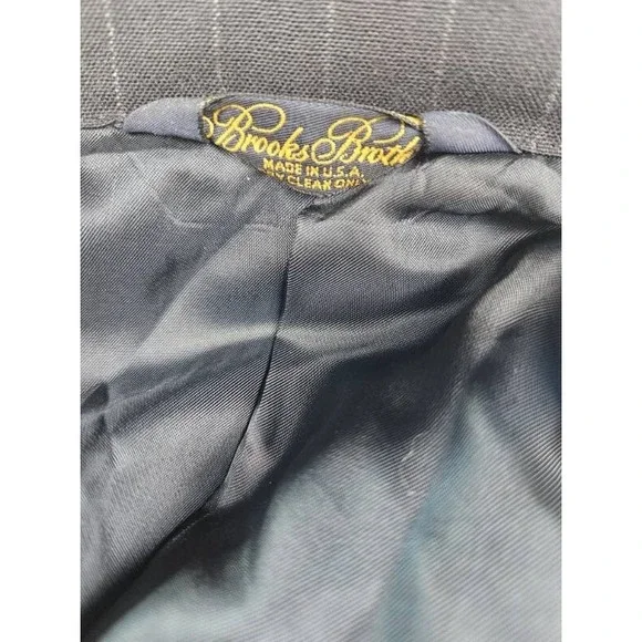 Brooks Brothers Suit Jacket 46 R Blue Wool Striped Brooksease Makers Luxury USA